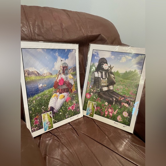 Other - Set of 2 Star Wars Art Prints - Darth Vader Drinking Tea and Boba Fett Knitting